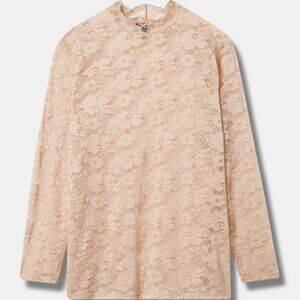 Torrid Sheer Stretch Lace Mock Neck Long Sleeve Top size 3